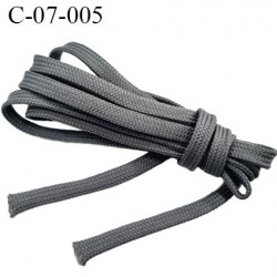 Cordon galon tubulaire 7 mm galon lacet nylon et polyester couleur gris très solide fabriqué Europe largeur 7 mm prix au mètre