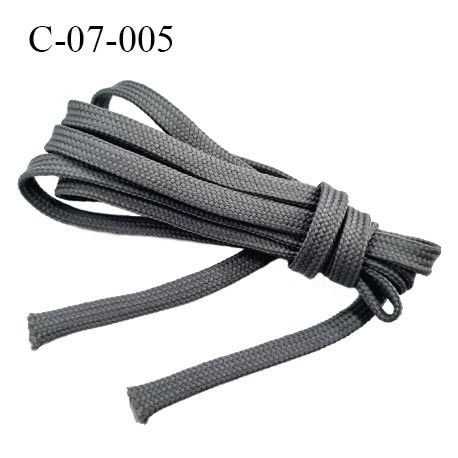 Cordon galon tubulaire 7 mm galon lacet nylon et polyester couleur gris très solide fabriqué Europe largeur 7 mm prix au mètre