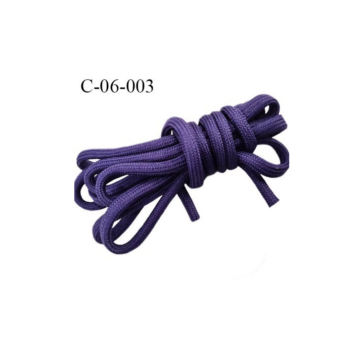 Cordon galon tubulaire 6 mm lacet synthétique couleur violet foncé très solide fabriqué Europe diamètre 6 mm prix au mètre