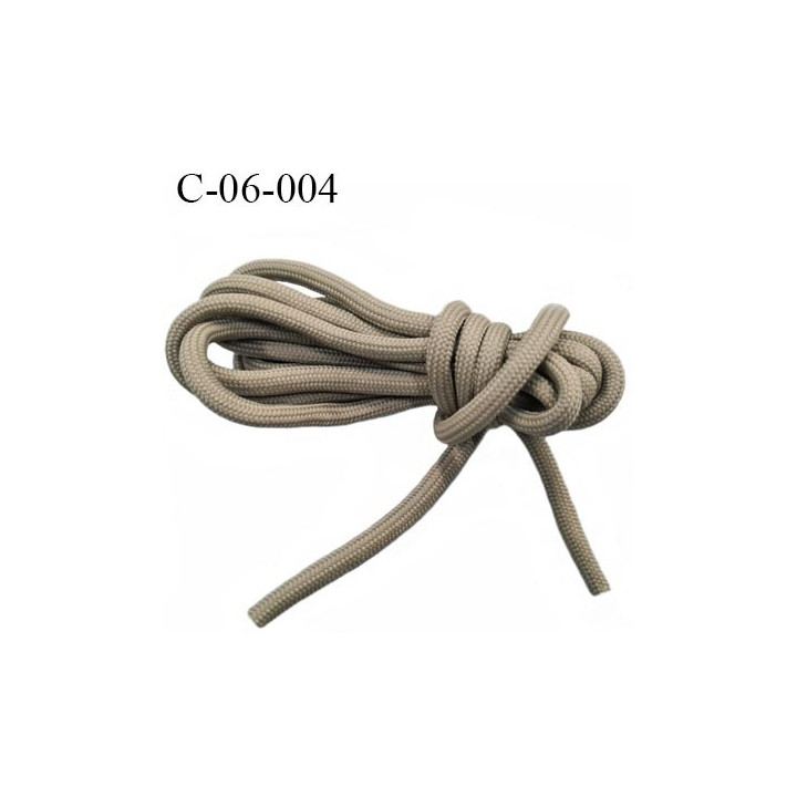Cordon galon tubulaire 6 mm lacet synthétique couleur beige kaki très solide fabriqué Europe diamètre 6 mm prix au mètre