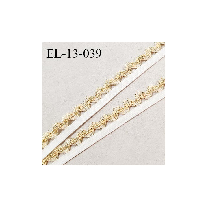 Elastique picot 13 mm élastique souple couleur blanc largeur 6 mm + picots or largeur 7 mm prix au mètre