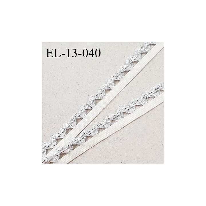 Elastique picot 13 mm élastique souple couleur blanc largeur 6 mm + picot argenté largeur 7 mm prix au mètre