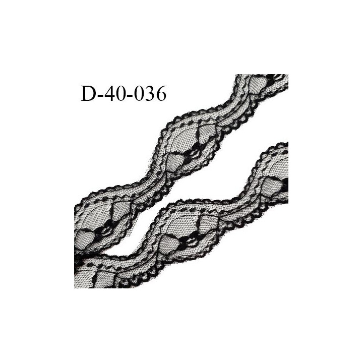 Dentelle 40 mm synthétique non extensible couleur noir largeur 40 mm prix au mètre