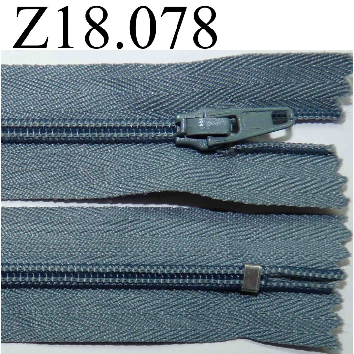 fermeture éclair longueur 18 cm couleur gris bleu  non séparable zip nylon largeur 2.5 cm