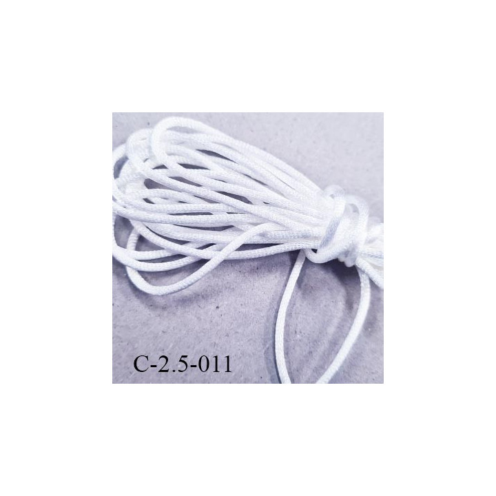 Cordon queue de rat en satin  brillant couleur blanc brillant diamètre 2.5 mm très solide prix au mètre