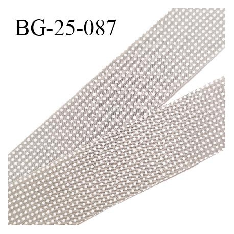 Biais à plier 25 mm galon couleur taupe imprimé pois blancs synthétique aspect coton doux au toucher largeur 25 mm prix au mètre
