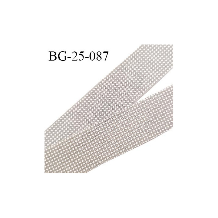 Biais à plier 25 mm galon couleur taupe imprimé pois blancs synthétique aspect coton doux au toucher largeur 25 mm prix au mètre