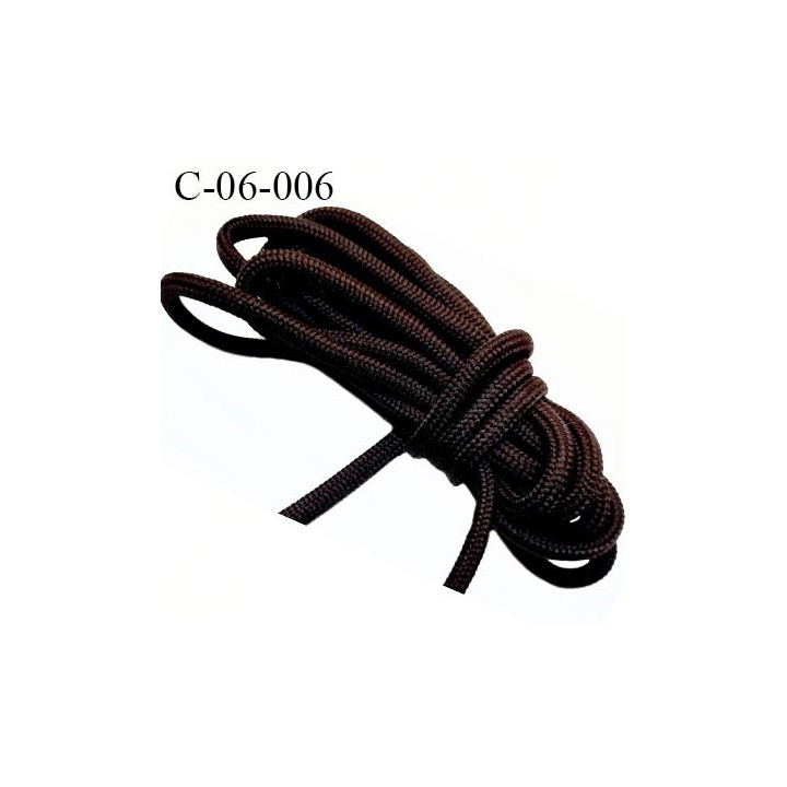Cordon ou Lacet rond 6 mm synthétique couleur marron foncé très solide fabriqué Europe diamètre 6 mm prix au mètre