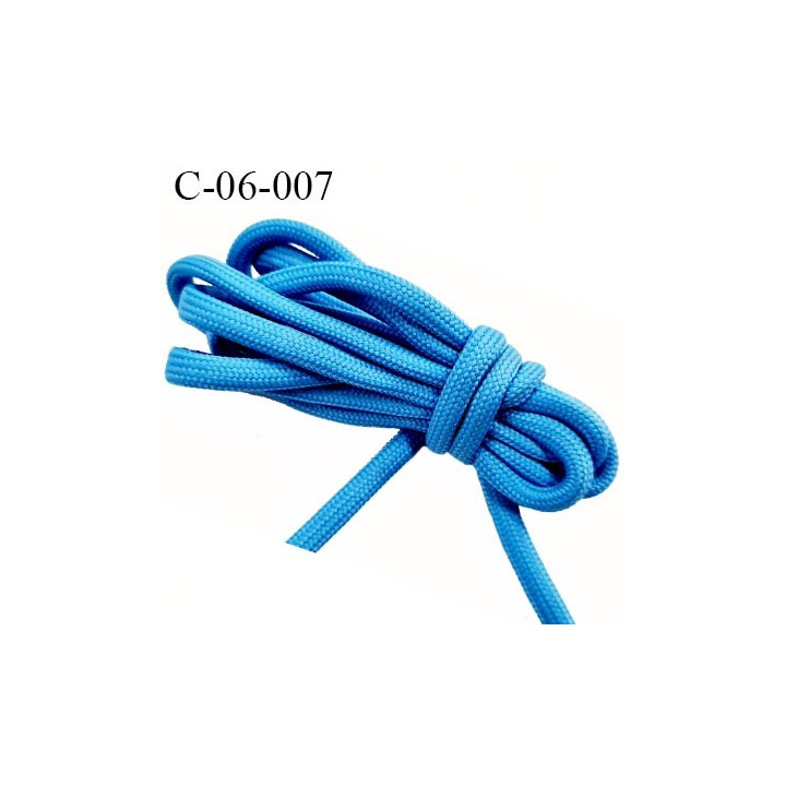 Cordon ou Lacet rond 6 mm synthétique couleur bleu lumineux très solide fabriqué Europe diamètre 6 mm prix au mètre