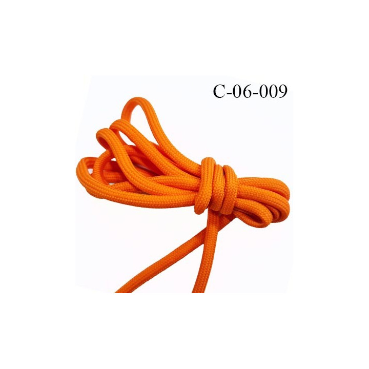 Cordon ou Lacet rond 6 mm synthétique couleur orange lumineux très solide fabriqué Europe diamètre 6 mm prix au mètre