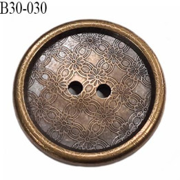 Bouton 30 mm en  métal et pvc couleur laiton vieilli 2 trous diamètre 30 mm épaisseur 4.2 mm prix à la pièce