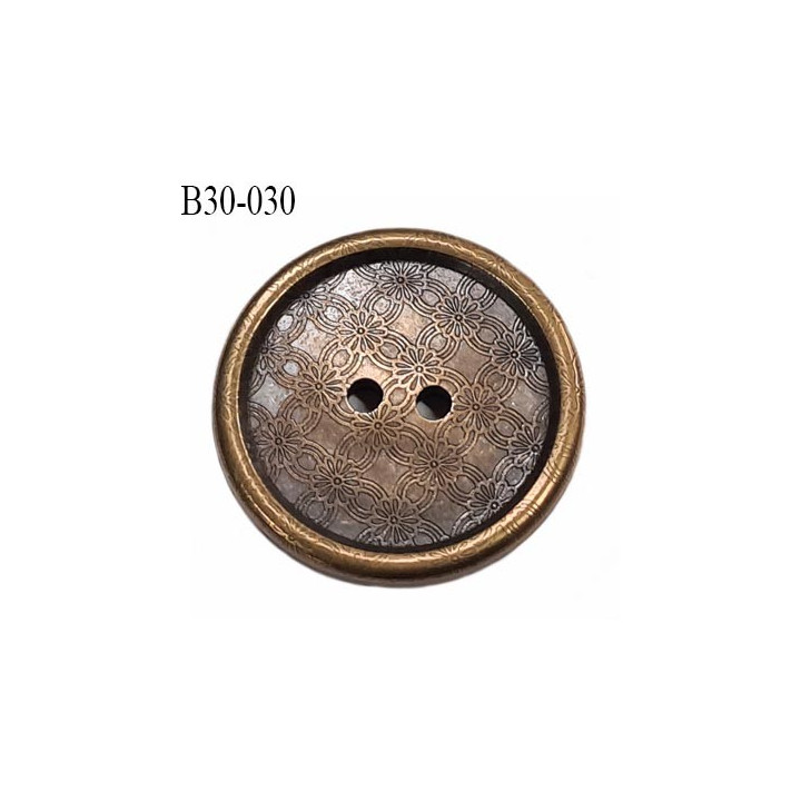 Bouton 30 mm en  métal et pvc couleur laiton vieilli 2 trous diamètre 30 mm épaisseur 4.2 mm prix à la pièce