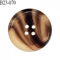 Bouton 23 mm en pvc très haut de gamme style corne couleur beige en transparence et marron 4 trous diamètre 23 mm prix à l'unité