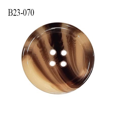 Bouton 23 mm en pvc très haut de gamme style corne couleur beige en transparence et marron 4 trous diamètre 23 mm prix à l'unité