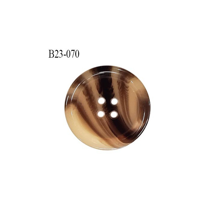 Bouton 23 mm en pvc très haut de gamme style corne couleur beige en transparence et marron 4 trous diamètre 23 mm prix à l'unité