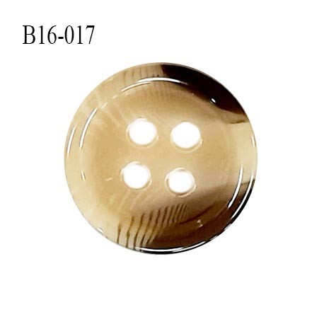 Bouton 16 mm en pvc très haut de gamme style corne couleur beige et gris 4 trous diamètre 16 mm épaisseur 3 mm prix à l'unité