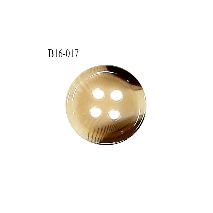 Bouton 16 mm en pvc très haut de gamme style corne couleur beige et gris 4 trous diamètre 16 mm épaisseur 3 mm prix à l'unité