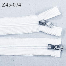 Fermeture 45 cm blanc non séparable invisible double curseur glissière nylon  largeur 3.3 cm largeur de la glissière 6 mm