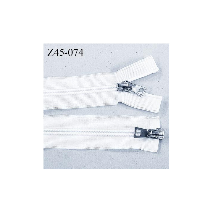 Fermeture 45 cm blanc non séparable invisible double curseur glissière nylon  largeur 3.3 cm largeur de la glissière 6 mm