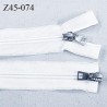 Fermeture 45 cm blanc non séparable invisible double curseur glissière nylon largeur 3.3 cm largeur de la glissière 6 mm