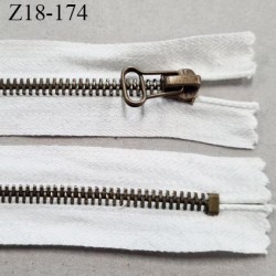 Fermeture 18 cm zip métal couleur naturel non séparable longueur 18 cm largeur 3.2 cm glissière métal vieilli largeur 6 mm