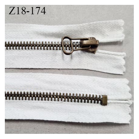 Fermeture 18 cm zip métal couleur naturel non séparable longueur 18 cm largeur 3.2 cm glissière métal vieilli largeur 6 mm