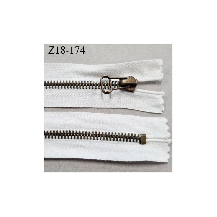 Fermeture 18 cm zip métal couleur naturel non séparable longueur 18 cm largeur 3.2 cm glissière métal vieilli largeur 6 mm