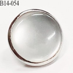 Bouton 12 mm en métal chromé et nacre gris transparent accroche avec un anneau diamètre 12 millimètres prix à la pièce
