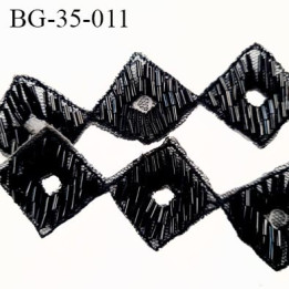 Galon 35 mm Décor ornement  strass sequins couleur noir brillant hauteur 35 mm prix au mètre