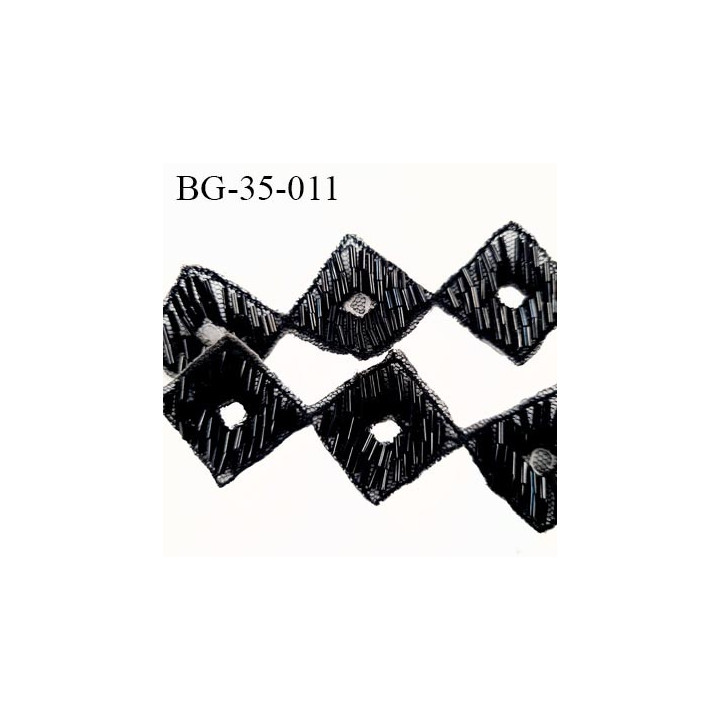 Galon 35 mm Décor ornement  strass sequins couleur noir brillant hauteur 35 mm prix au mètre