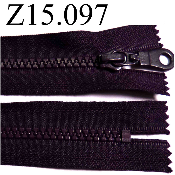 fermeture éclair longueur 15 cm couleur violet foncé prune  non séparable zip nylon largeur 3.3 cm largeur du zip 5 mm