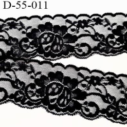 Dentelle noir 55 mm synthétique lycra élastique extensible couleur noir  motif fleur largeur 55 mm prix au mètre