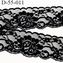 Dentelle noir 55 mm synthétique lycra élastique extensible couleur noir  motif fleur largeur 55 mm prix au mètre