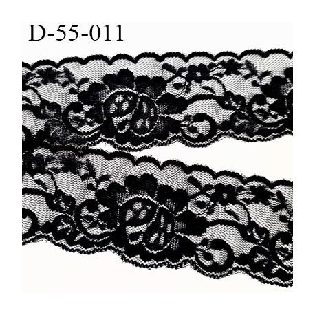 Dentelle noir 55 mm synthétique lycra élastique extensible couleur noir motif fleur largeur 55 mm prix au mètre