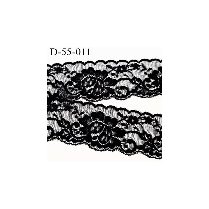Dentelle noir 55 mm synthétique lycra élastique extensible couleur noir  motif fleur largeur 55 mm prix au mètre