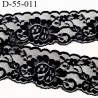 Dentelle noir 55 mm synthétique lycra élastique extensible couleur noir motif fleur largeur 55 mm prix au mètre