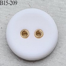 Bouton 15 mm en pvc couleur blanc naturel 2 trous passage or diamètre 15 mm épaisseur 4 mm prix à la pièce