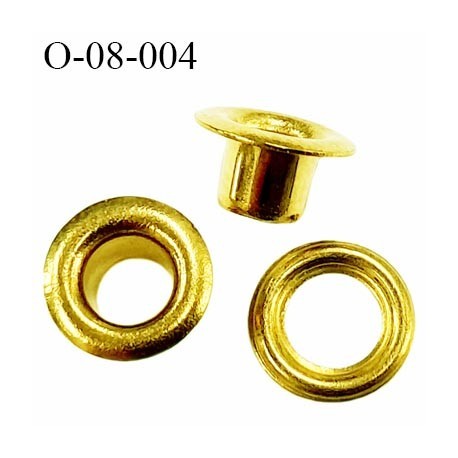 Oeillet métal couleur doré diamètre extérieur 8 mm diamètre intérieur 4 mm hauteur 5.2 mm prix rondelle + oeillet