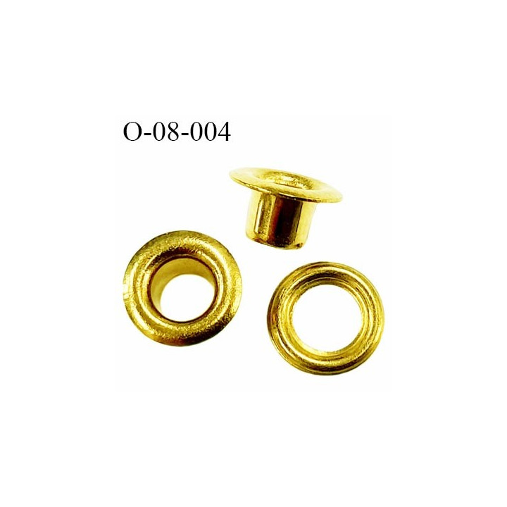 Oeillet métal couleur doré diamètre extérieur 8 mm diamètre intérieur 4 mm hauteur 5.2 mm prix rondelle + oeillet