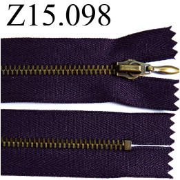 fermeture éclair longueur 15 cm couleur violet prune foncé non séparable   zip métal largeur 2.8 cm