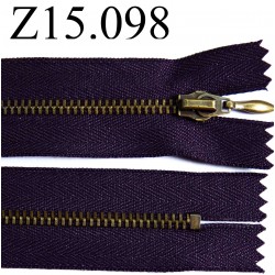 fermeture zip à glissière longueur 15 cm couleur violet prune foncé non séparable zip métal largeur 2.8 cm