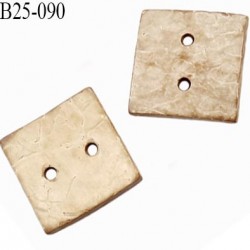 Bouton 25 mm en coco couleur bois clair coco  carré coté 25 mm forme concave en coco épaisseur 3.2 mm prix à la pièce