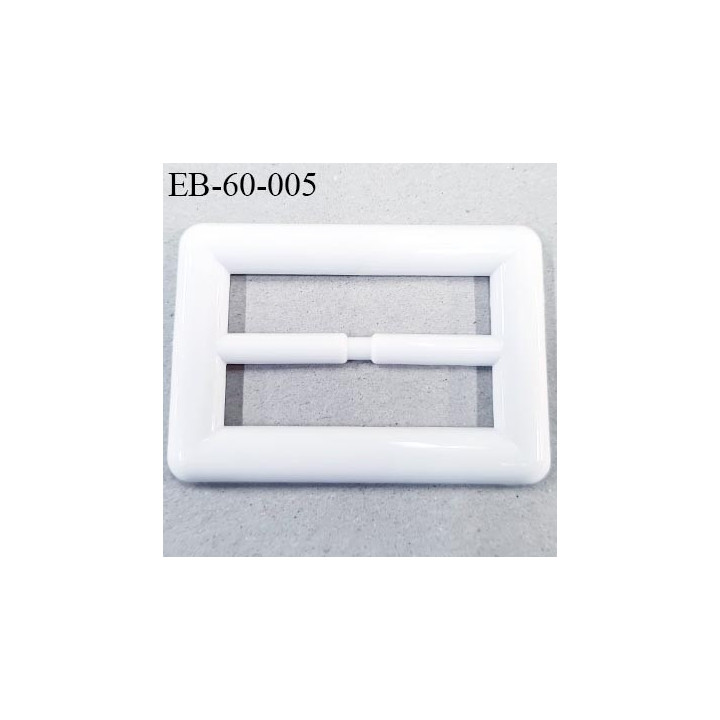 Boucle 60 mm rectangle pvc  blanc brillant  largeur extérieur 85 mm largeur intérieur  60 mm épaisseur 5.5 mm hauteur 60 mm