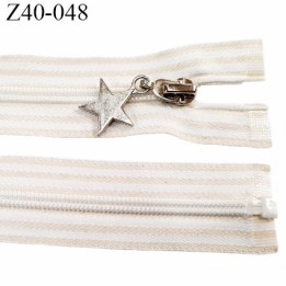 fermeture zip à glissière longueur 40 cm  largeur 3.2 cm couleur blanc et beige séparable zip nylon  largeur du zip 6 mm