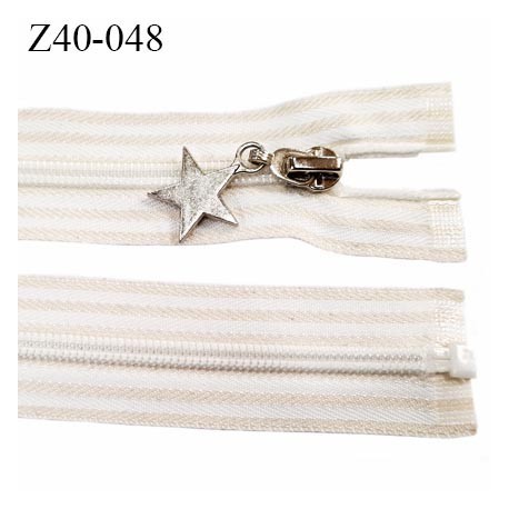 fermeture zip à glissière longueur 40 cm largeur 3.2 cm couleur blanc et beige séparable zip nylon largeur du zip 6 mm