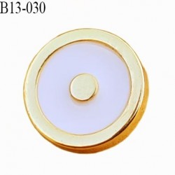 Bouton 13 mm en pvc couleur doré or et blanc brillant accroche au dos avec un anneau diamètre 13 millimètres