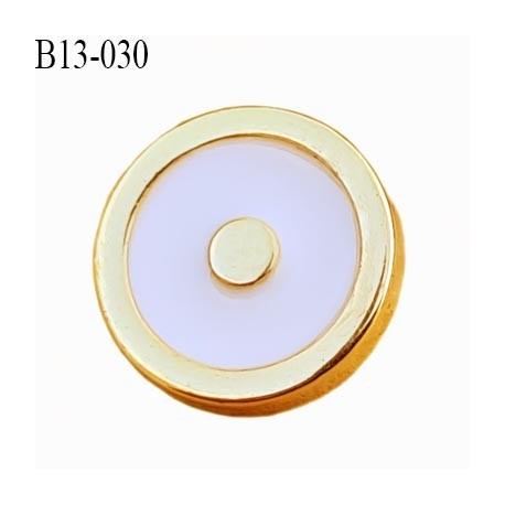 Bouton 13 mm en pvc couleur doré or et blanc brillant accroche au dos avec un anneau diamètre 13 millimètres