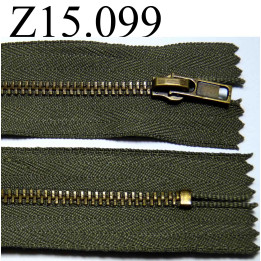 fermeture éclair verte longueur 15 cm couleur vert kaki non séparable  zip métal largeur 3 cm