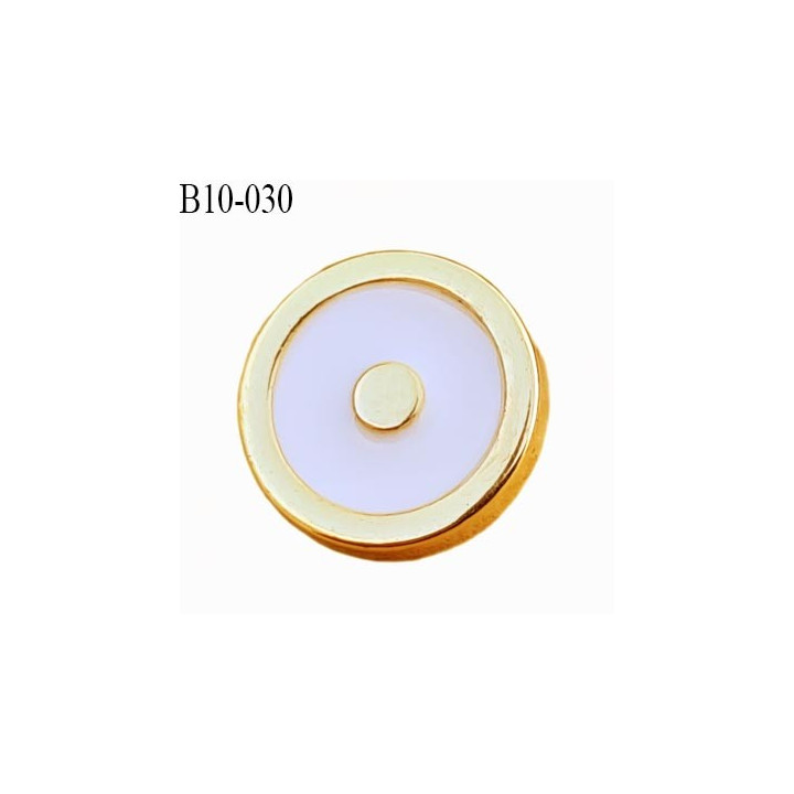 Bouton 10 mm en pvc couleur doré or et blanc brillant accroche au dos avec un anneau diamètre 10 millimètres