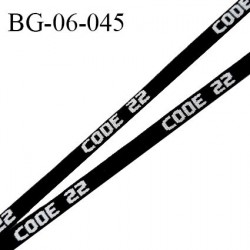 Galon lacet cordon 5.5 mm légèrement bombé couleur noir inscription "code 22" recto verso largeur 5.5 mm prix au mètre